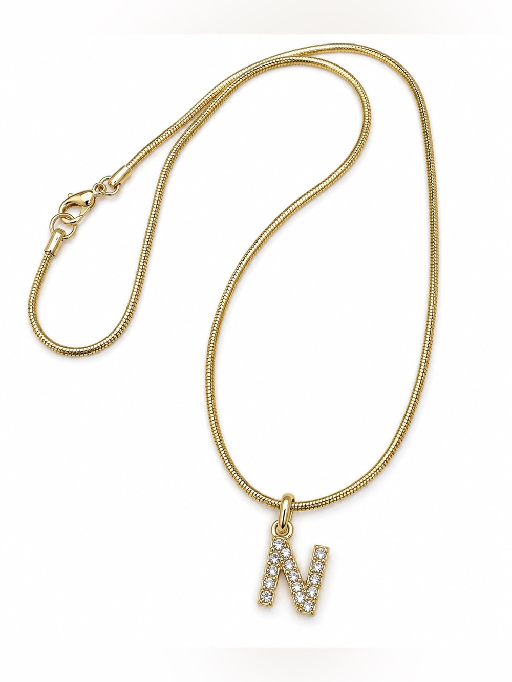 Premier Designe Gold Initial 'N' Pendant on 18” gold tone rope chain Necklace